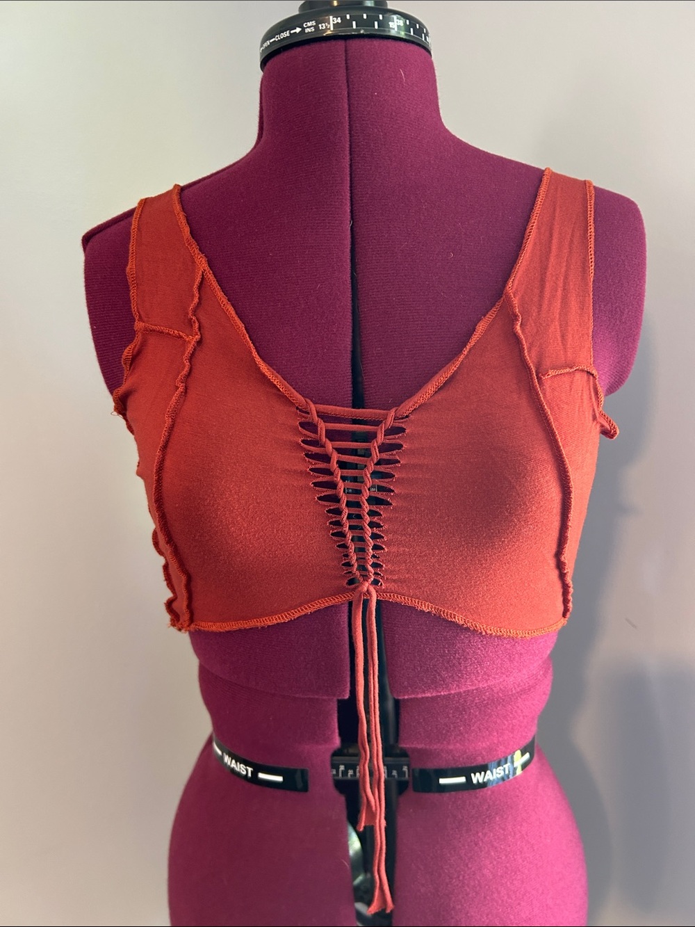 Rust Lace-Up Crop Tank Top - Women